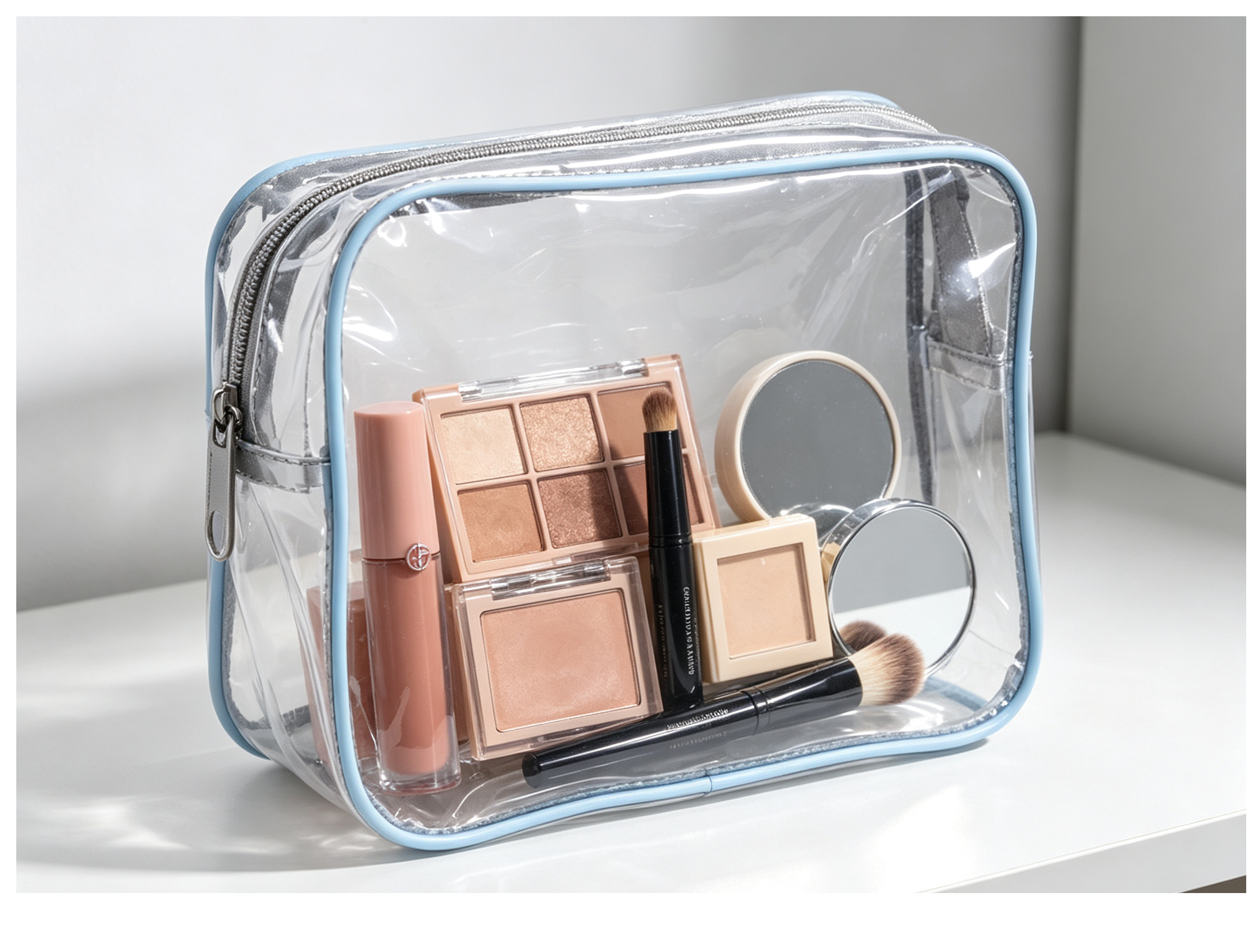 Custom Printed Portable Waterproof Transparent Cosmetic Bag with zipper for traveling
